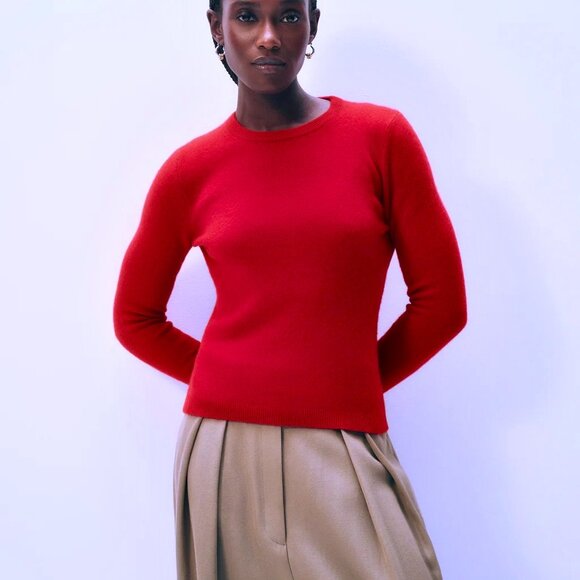 White & Warren Cashmere Essential Crewneck Cashmere Sweater True Red Womens XS - Picture 3 of 10